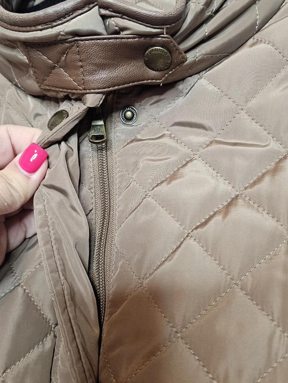 Lauren Ralph Lauren Diamond Quilted Barn Jacket with Faux Leather Trim